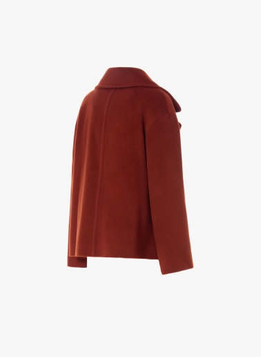 Short oversized terracotta coat in pure wool with maxi notch collar