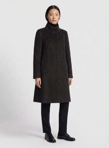 Flared brown coat with animal pattern