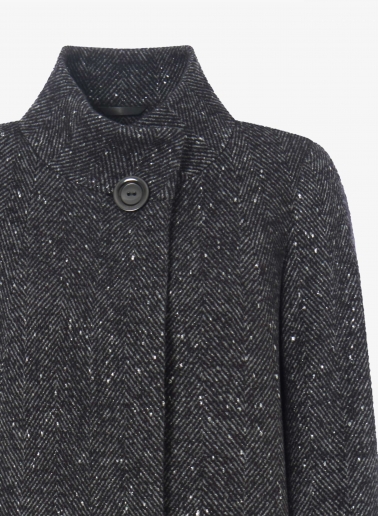 Flared black coat with lurex micro pattern