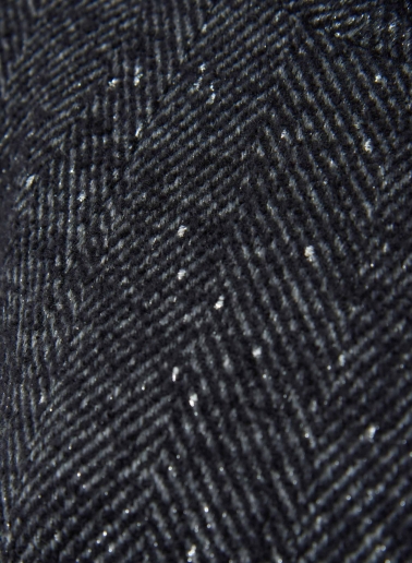 Flared black coat with lurex micro pattern