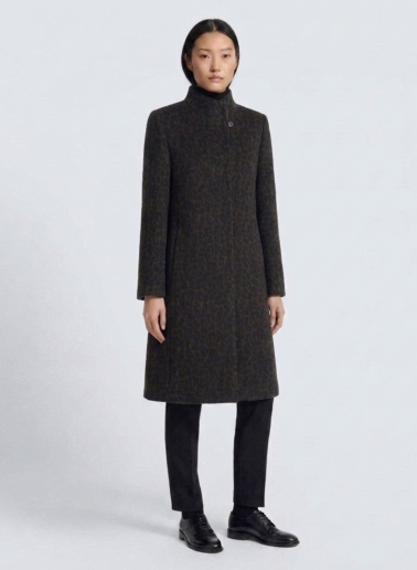 Brown coat with animal pattern and high stand up collar