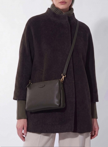 Brown genuine leather crossbody big bag with three compartments