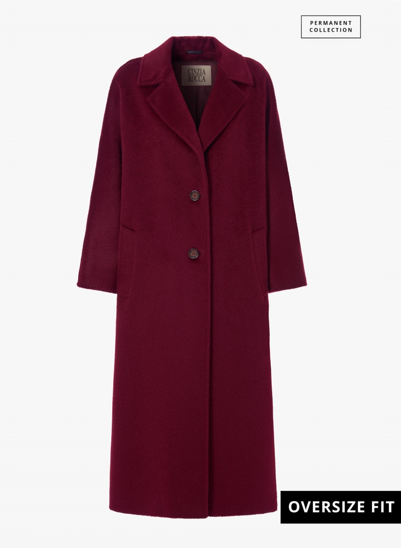 Maxi burgundy coat in alpaca and wool