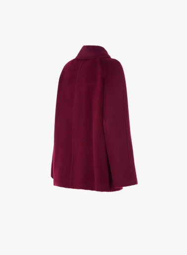 Burgundy alpaca and wool short coat with maxi dual use notch collar