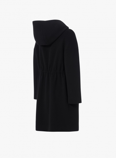 Black pure wool parka with drawstring