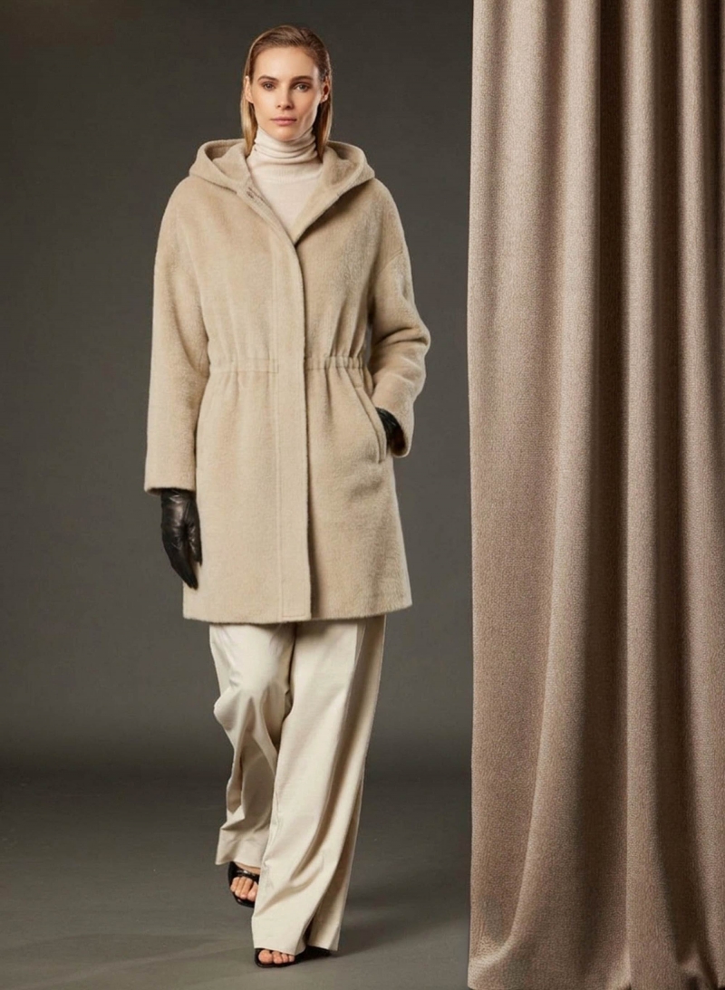 Beige alpaca and wool parka