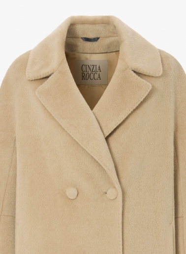 Long double breasted light camel coat in alpaca and wool