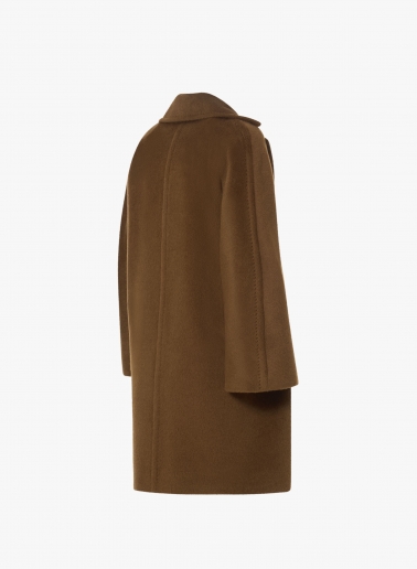 Tobacco colour double breasted coat in alpaca and wool