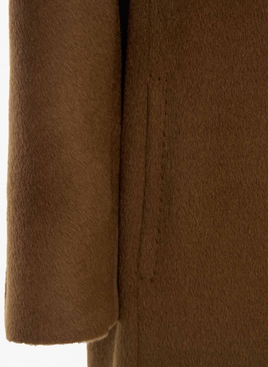 Tobacco colour double breasted coat in alpaca and wool