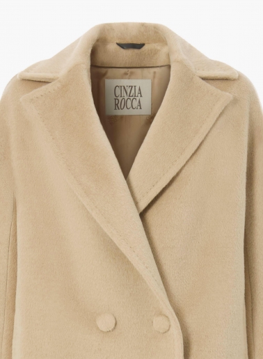 Camel double breasted coat in alpaca and wool