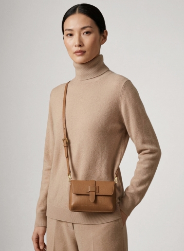 Tobacco colour genuine leather mini shoulder bag