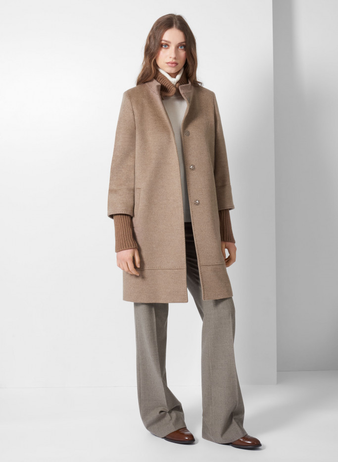 Wool taupe coat with knit details - Cinzia Rocca