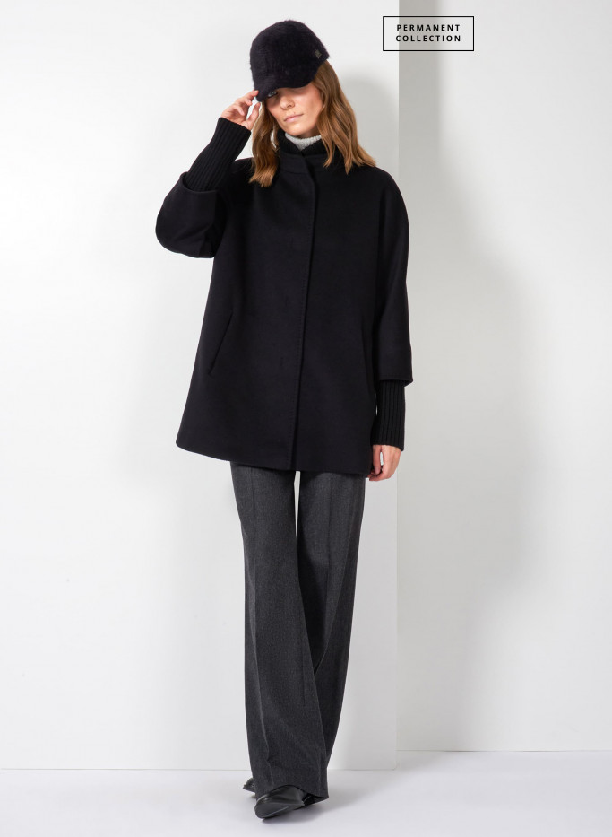 Wool black short coat with knit details - Cinzia Rocca