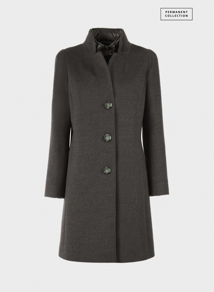 Wool coat with nylon bib