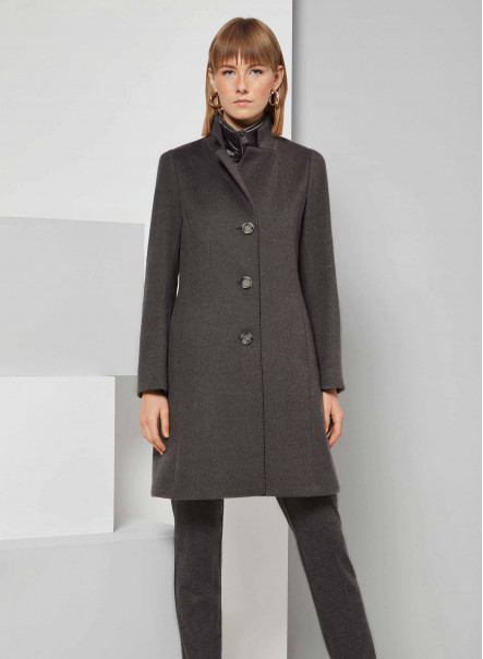 Wool coat with nylon bib