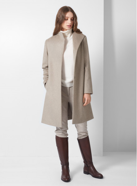 Cashmere coat with high stand collar