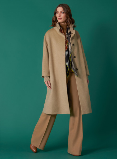 Cinzia Rocca Wool Coat in Sand Natural Womens Clothing Coats Long coats and winter coats 