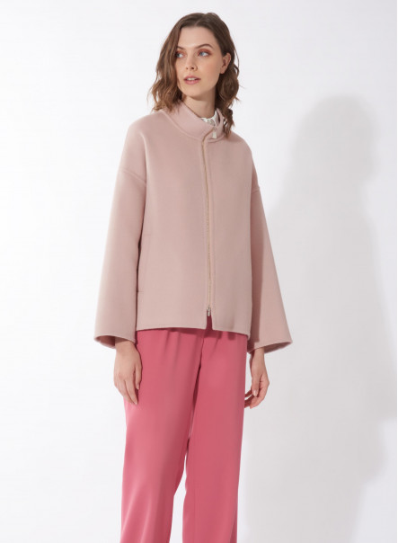 Double fabric pink jacket with zipper in superfine wool