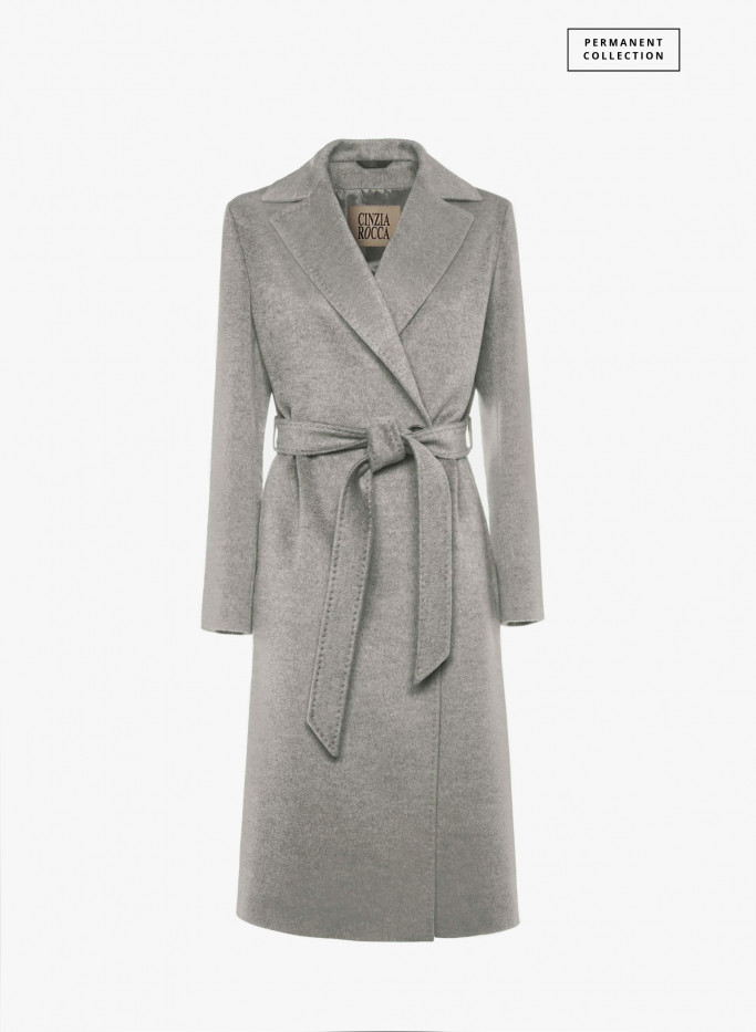 Belted light grey wool coat - Cinzia Rocca