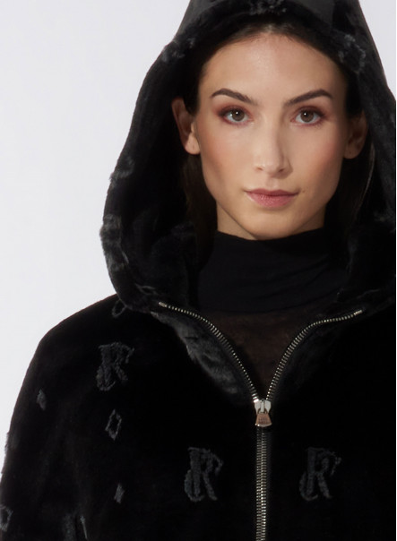 Black jacket in eco fur with monogram