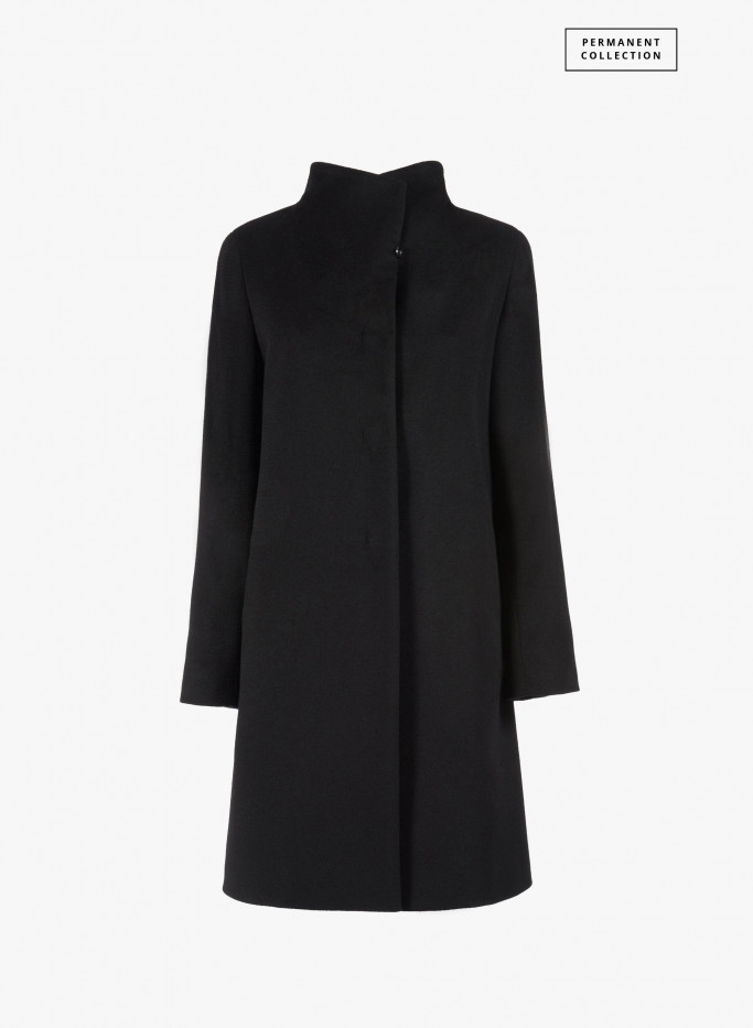 Black pure cashmere coat with high stand collar | Cinzia Rocca