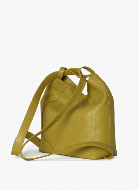 Green backpack in genuine leather