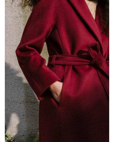 Long belted ruby red wool coat | Cinzia Rocca