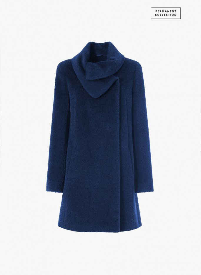 Cornflower blue wool and alpaca coat with crossover collar | Cinzia Ro