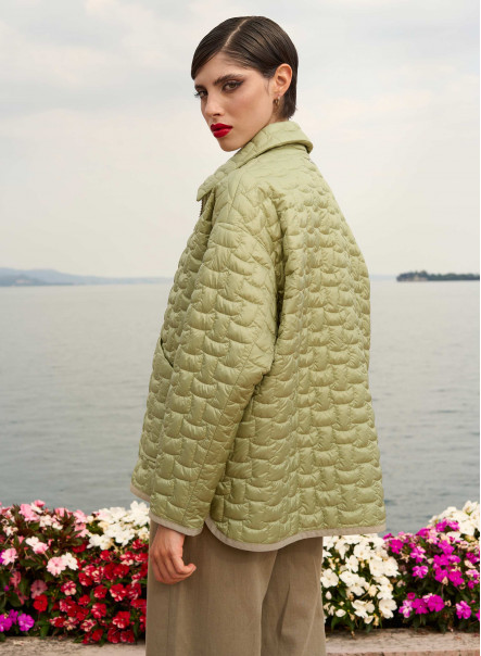 Padded green jacket with shirt collar