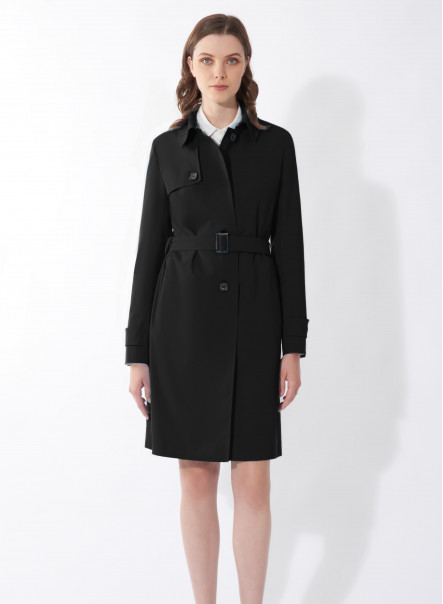 Rainproof tech taffeta black trench coat