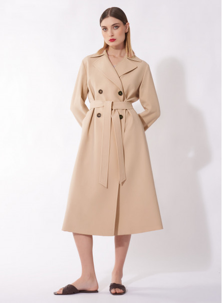 Maxi double breasted beige trench coat in rainproof technical fabric
