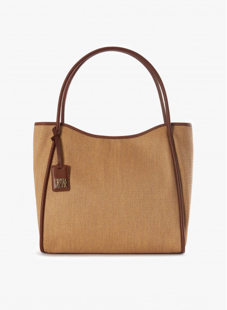 Leather and raffia shopper bag