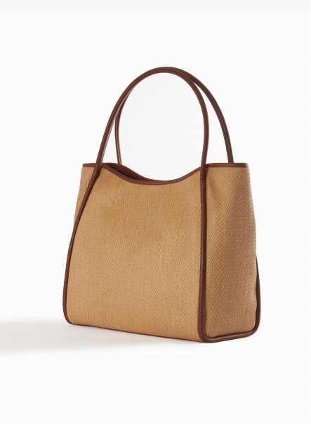 Leather and raffia shopper bag