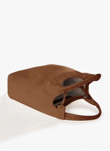 Maxi tobacco color shoulder bag in genuine leather
