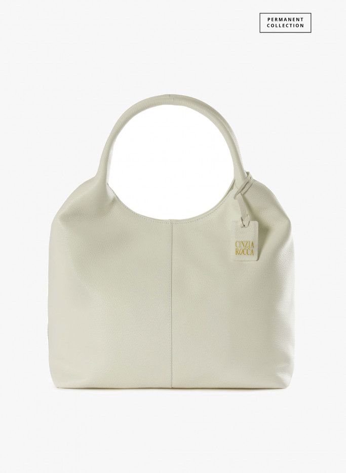 Maxi white bag in genuine leather