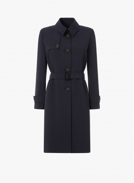 Single breasted blue trench coat in rainproof technical fabric
