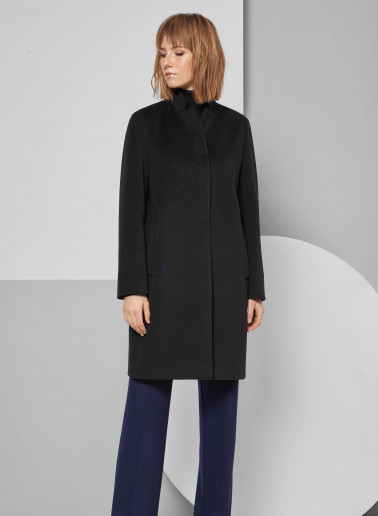 Black pure wool coat with inverted notch collar
