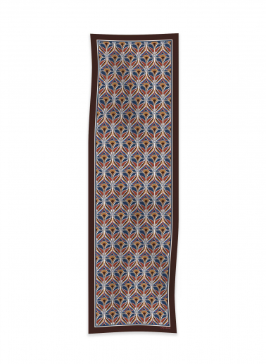 Brown wool scarf with geometric floral pattern