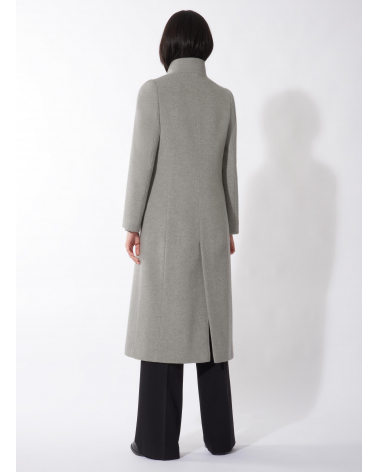 Maxi light grey wool coat with detachable nylon bib | Cinzia Rocca