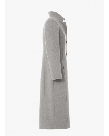 Maxi light grey wool coat with detachable nylon bib | Cinzia Rocca