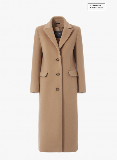 Maxi light camel wool and cashmere masculine coat