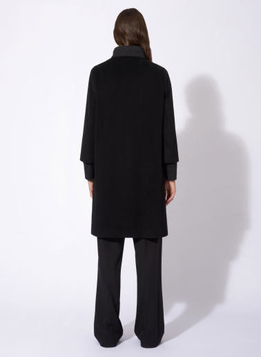Black wool and cashmere coat with knitted inserts