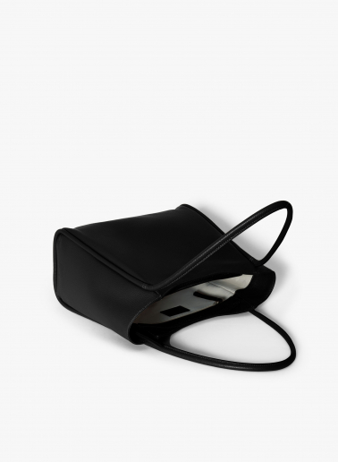 Black genuine leather shopper bag