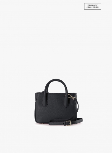 Mini black genuine leather tote bag