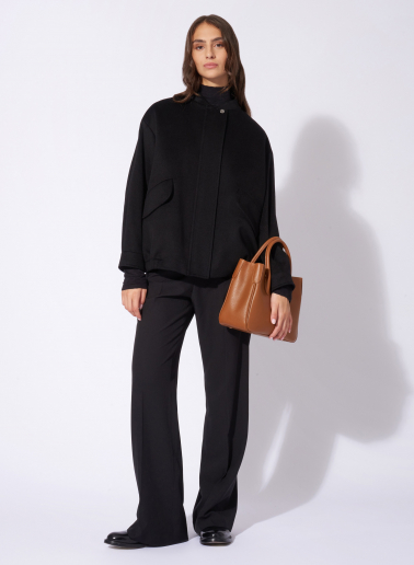 Oversized padded black pure wool bomber